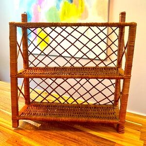 Vintage Wicker Rattan Hanging Wall Shelf BOHO Bathroom Towel Hanger Large